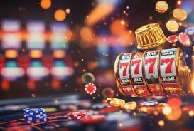 Simbol permainan slot online modern dengan latar belakang warna-warni